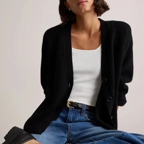 NWOT QUINCE Womens Mongolian Cashmere Fisherman Boxy Cropped Cardigan Sweater XL - Picture 9 of 12